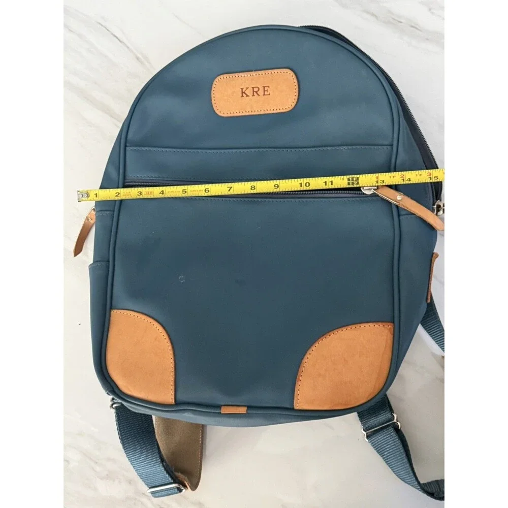 JON HART Genuine Leather Blue Coated Canvas Unisex Backpack KRE $260